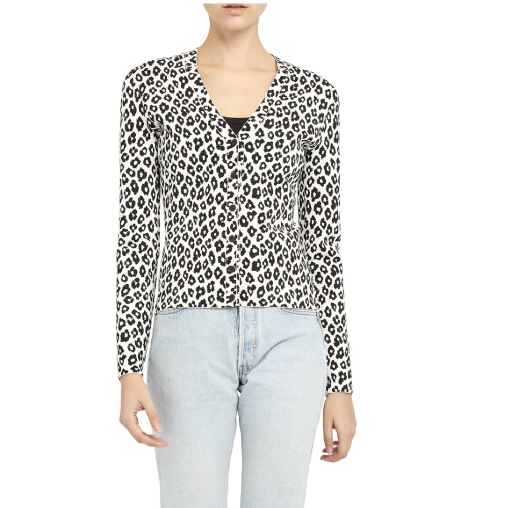 Theory Leopard Print Button Front Cardigan M - image 1
